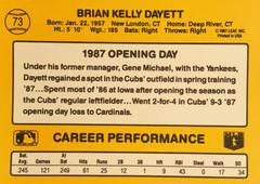 Rear | Brian Dayett Baseball Cards 1987 Donruss Opening Day