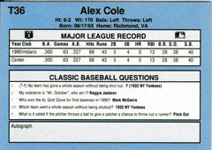 Back | Alex Cole Baseball Cards 1991 Classic
