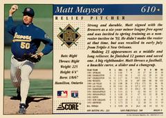 Rear | Matt Maysey Baseball Cards 1994 Score
