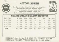 Back Side | Alton Lister Basketball Cards 1986 Star