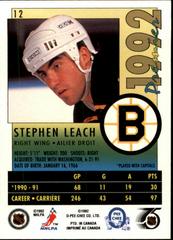 Back Of Card  | Stephen Leach Hockey Cards 1992 O-Pee-Chee Premier