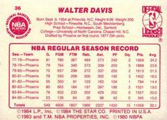 Back Side | Walter Davis Basketball Cards 1986 Star