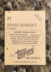 Coming Soon Back | Bruce Benedict [Coming Soon] Baseball Cards 1982 Topps Stickers