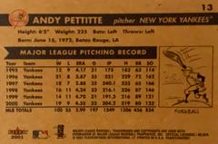 Rear | Andy Pettitte Baseball Cards 2001 Fleer Tradition