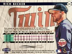 Rear | Rich Becker Baseball Cards 1998 Fleer Tradition