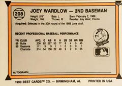 Rear | Joey Wardlow Baseball Cards 1990 Best