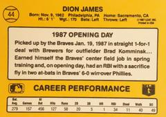Rear | Dion James Baseball Cards 1987 Donruss Opening Day