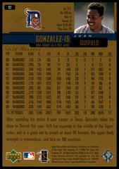 Back Of Card | Juan Gonzalez Baseball Cards 2000 Upper Deck Gold Reserve