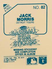 Rear | Jack Morris Baseball Cards 1985 Fleer Star Stickers