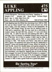 Reverse | Luke Appling Baseball Cards 1992 Conlon Collection