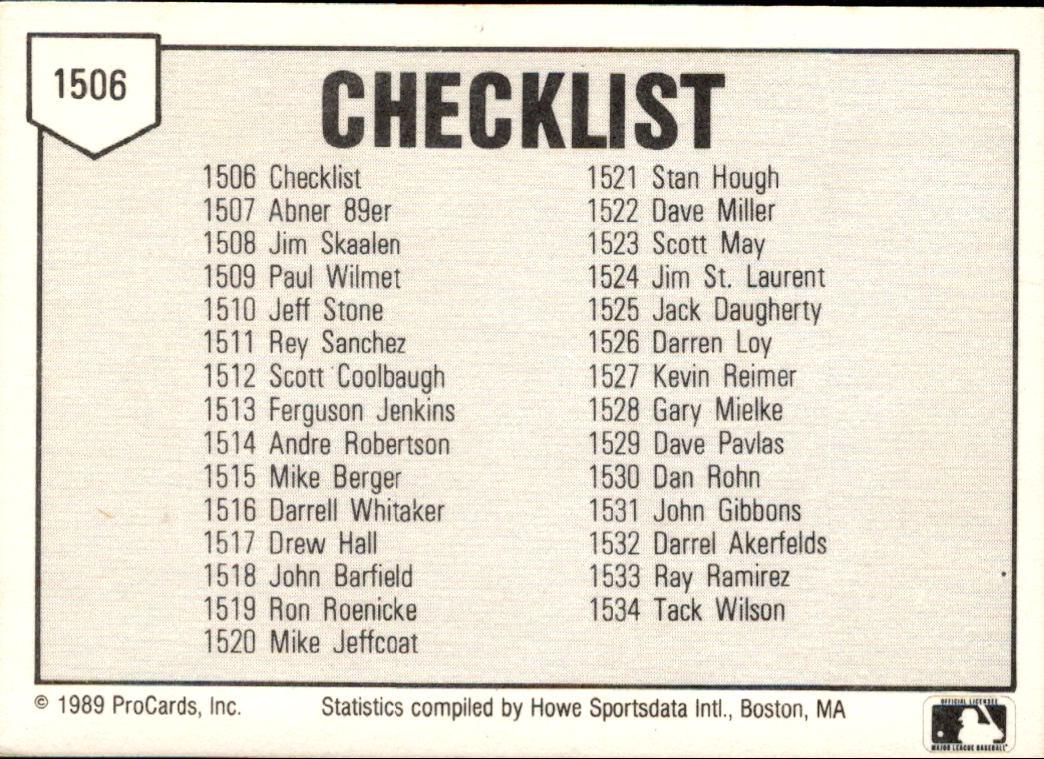 Checklist #1506 Prices | 1989 Procards Triple A | Baseball Cards