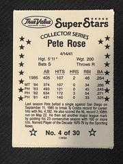 Back | Pete Rose Baseball Cards 1986 True Value Perforated