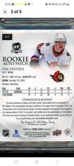 Back Of Card | Tim Stutzle [Autograph Patch] Hockey Cards 2020 Upper Deck The Cup