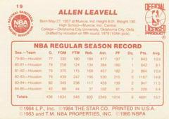Back Side | Allen Leavell Basketball Cards 1986 Star