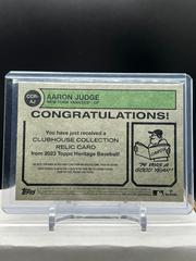 Back Of Card | Aaron Judge Baseball Cards 2023 Topps Heritage Clubhouse Collection Relics