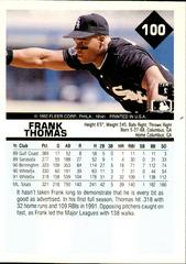 Back Of Card | Frank Thomas Baseball Cards 1992 Fleer