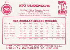 Back Side | Kiki Vandeweghe Basketball Cards 1986 Star