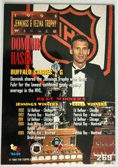 Backside | Dominik Hasek Hockey Cards 1995 Stadium Club