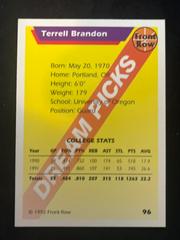 Back | Terrell Brandon Basketball Cards 1992 Front Row Dream Picks
