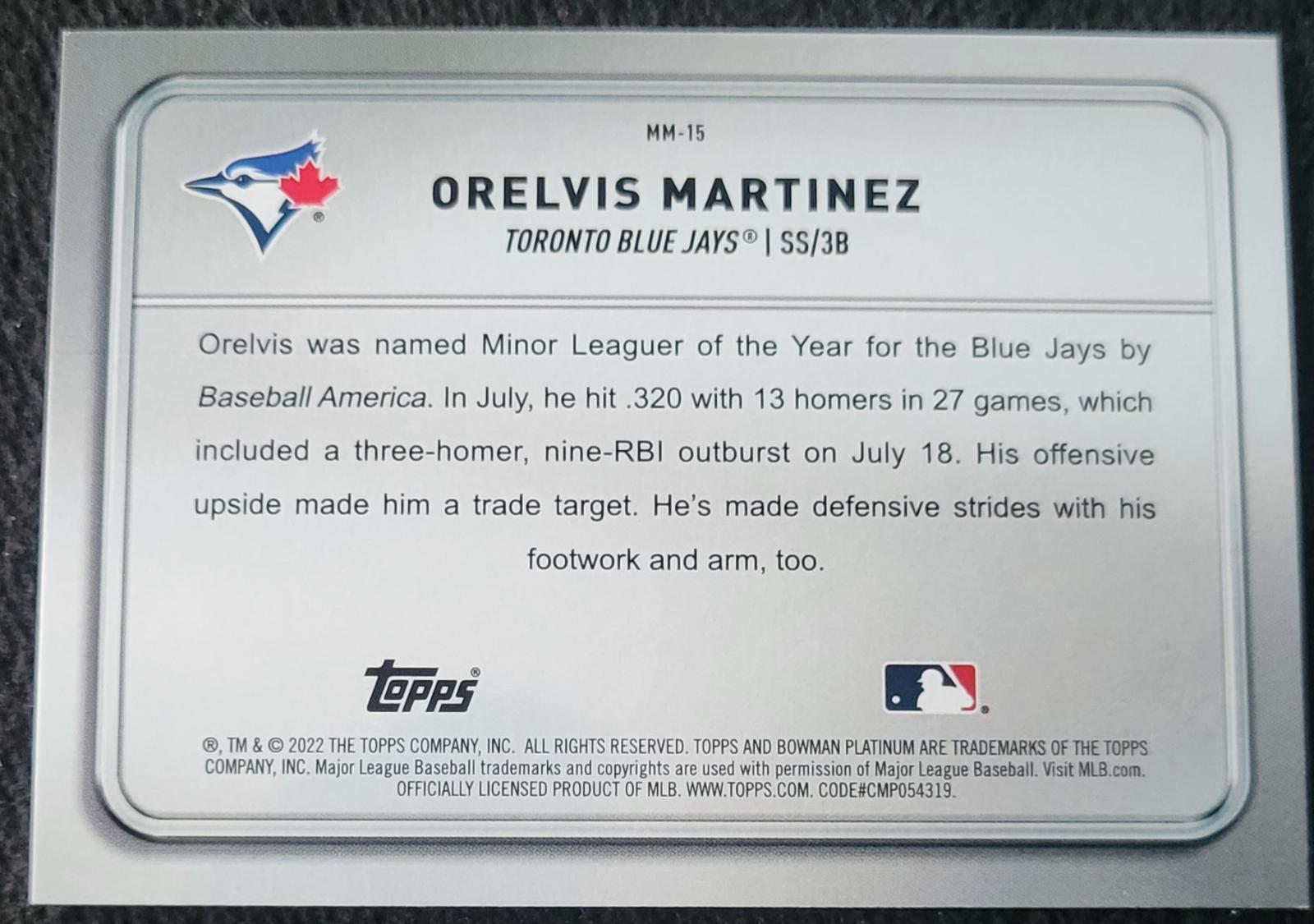 Orelvis Martinez MM15 Prices 2022 Bowman Platinum Minted in Merit