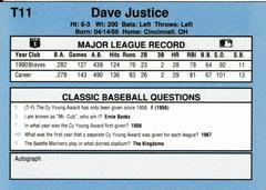 Back | Dave Justice Baseball Cards 1991 Classic