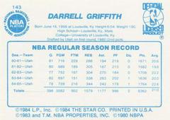 Back Side | Darrell Griffith Basketball Cards 1986 Star