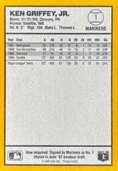 Card Back | Ken Griffey Jr. Baseball Cards 1990 Donruss Best AL