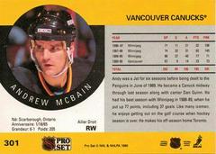 Back | Andrew McBain [Error] Hockey Cards 1990 Pro Set