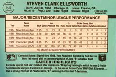 Rear | Steve Ellsworth Baseball Cards 1988 Donruss Rookies