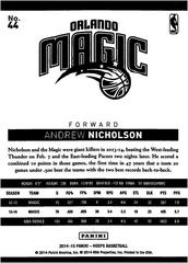 Back Of Card | Andrew Nicholson Basketball Cards 2014 Panini Hoops