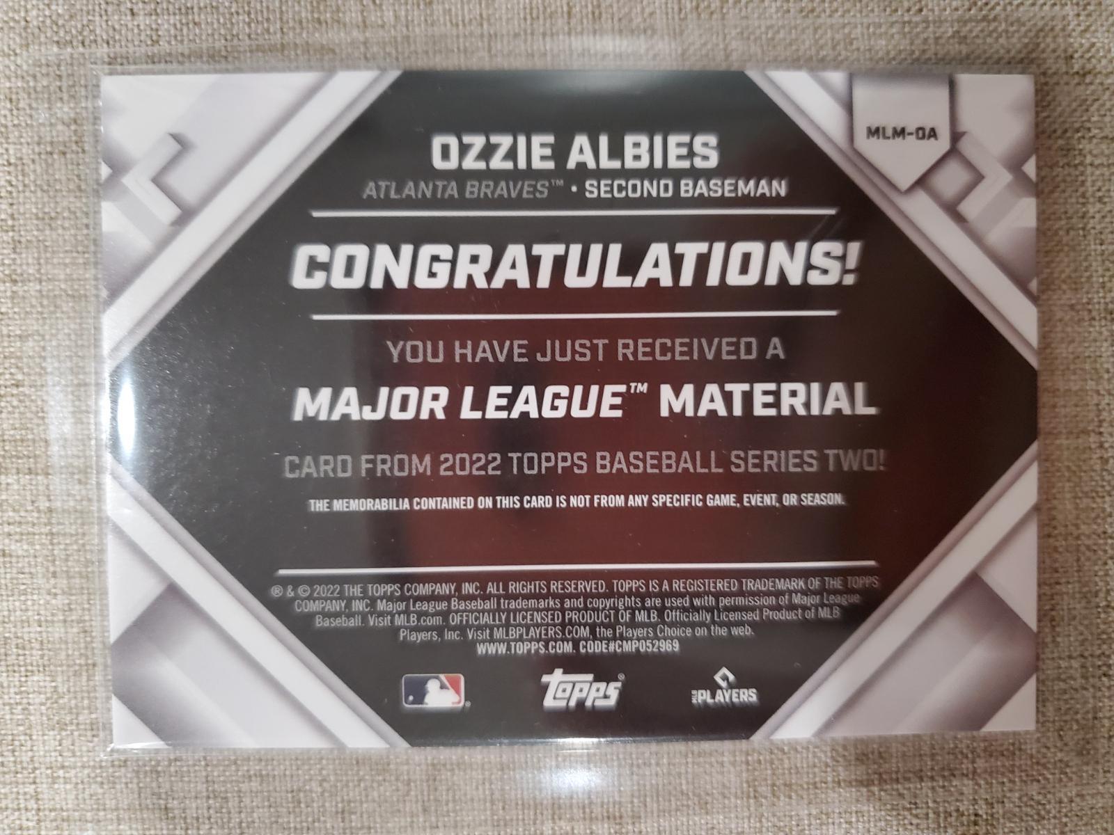 Ozzie Albies Series 2 Ungraded 2022 Topps Major League Material