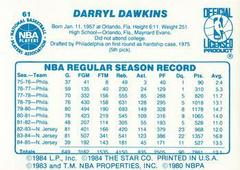 Back Side | Darryl Dawkins Basketball Cards 1986 Star