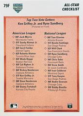 Card Back | All Star Checklist [K. Griffey, R. Sandberg] Baseball Cards 1991 Upper Deck Final Edition