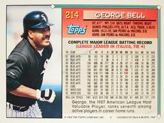 Rear | George Bell Baseball Cards 1994 Topps Gold