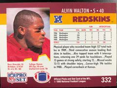 Back | Alvin Walton Football Cards 1990 Pro Set