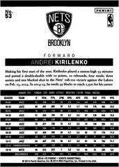 Back Of Card | Andrei Kirilenko Basketball Cards 2014 Panini Hoops