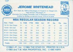 Back Side | Jerome Whitehead Basketball Cards 1986 Star