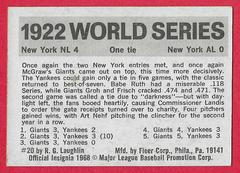 1922 World Series Wrap-Up  | 1922 Giants, Yankees [Art Nehf] Baseball Cards 1971 Fleer World Series Black Back