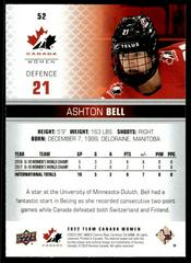 Back Of Card  | Ashton Bell Hockey Cards 2022 Upper Deck Team Canada Juniors