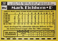 Rear | Mark Eichhorn Baseball Cards 1990 Topps Traded Tiffany
