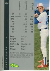 Reverse | Carey Paige Baseball Cards 1992 Classic 4 Sport