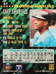 Rear | Gary Sheffield Baseball Cards 1994 Stadium Club Team Series