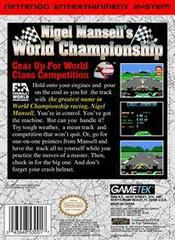 Nigel Mansell'S World Championship Racing - Back | Nigel Mansell's World Championship Racing NES