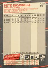 Rear | Pete Incaviglia Baseball Cards 1988 Fleer Mini