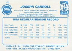 Back Side | Joe Barry Carroll Basketball Cards 1986 Star