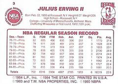 Back Side | Julius Erving Basketball Cards 1986 Star