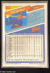 663 Jeff Gardner Back | Jeff Gardner Baseball Cards 1993 Topps Gold