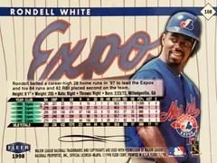 Rear | Rondell White Baseball Cards 1998 Fleer Tradition