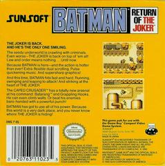 Batman: Return Of The Joker - Back | Batman: Return of the Joker GameBoy