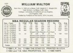 Green Border - Back Side | Bill Walton Basketball Cards 1986 Star